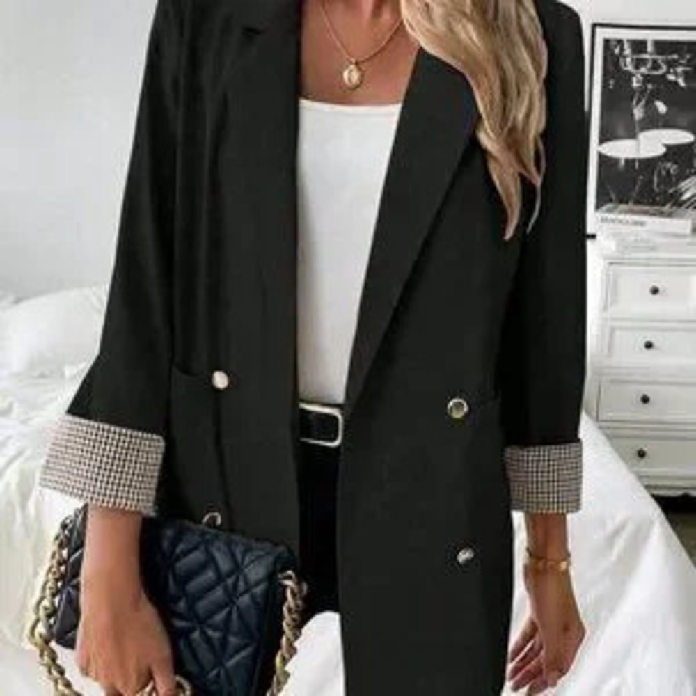 ZARA Elegant Black Women's Plaid Sleeve Trim Blazer